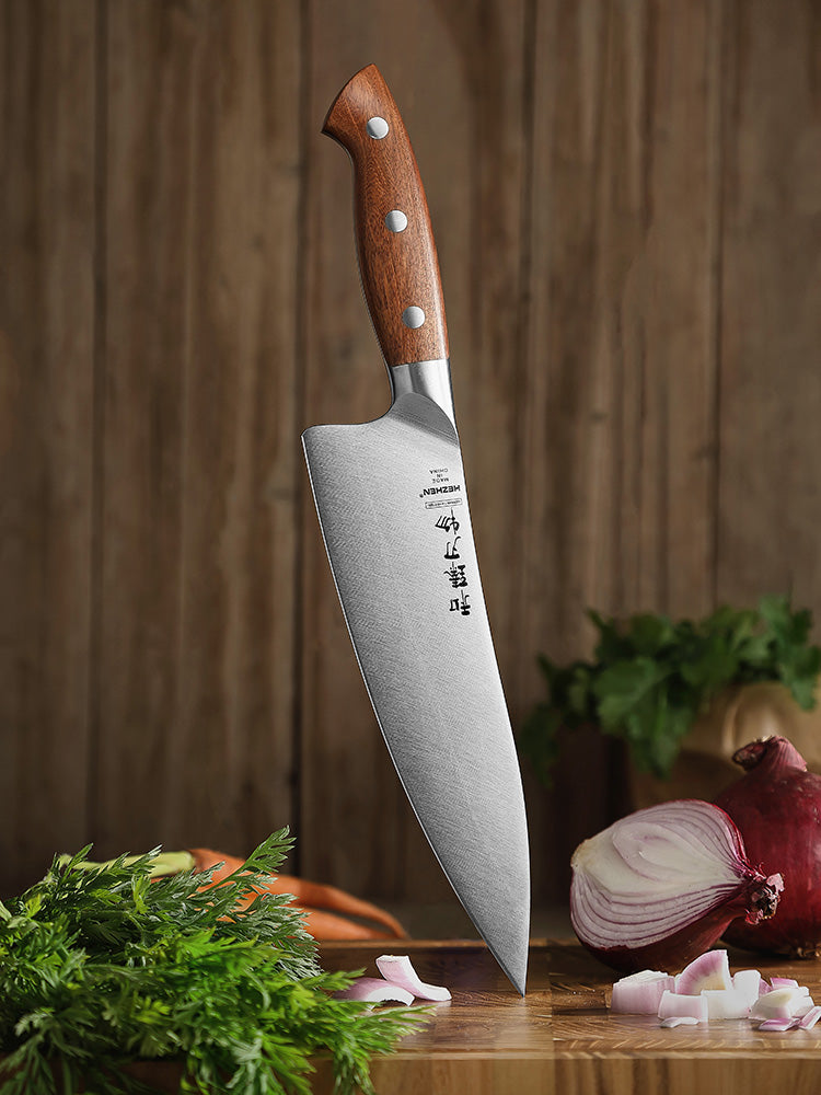 HEZHEN 8.3 Inches Chef Knife, German Steel Kitchen Knife,Red Wood Handle-Supreme Stainless Series