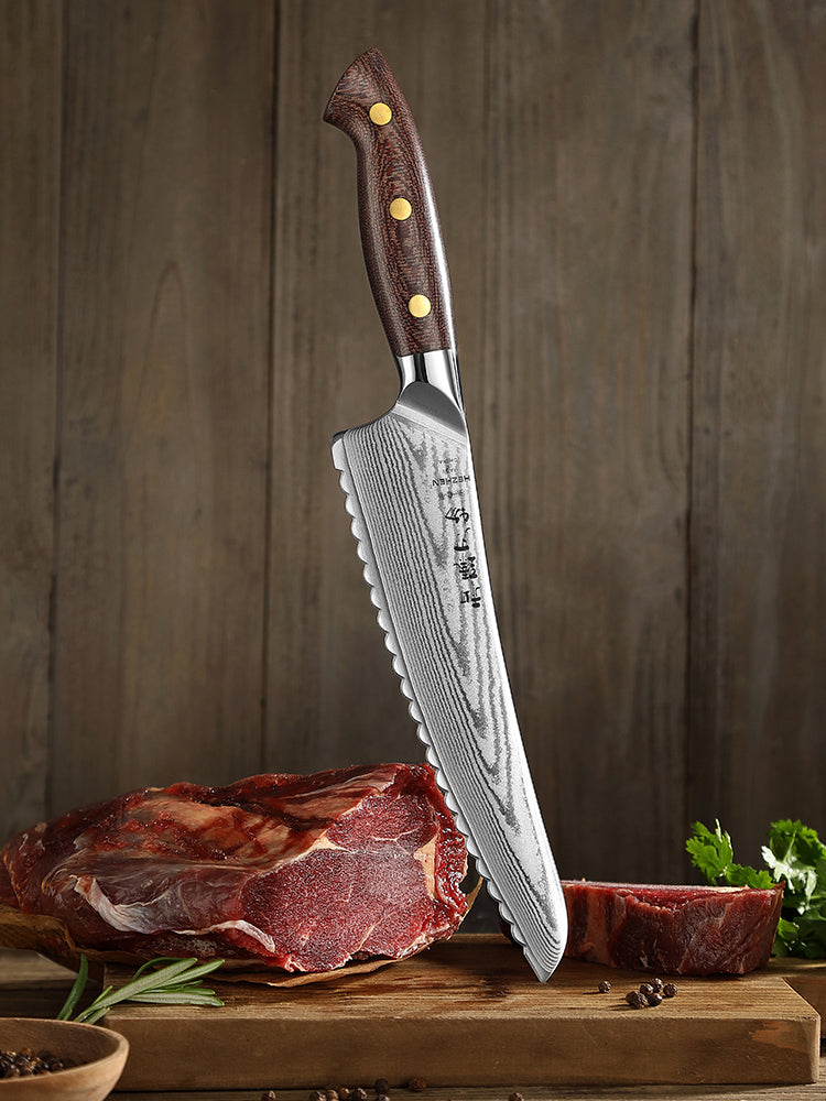 HEZHEN 8 Inches Damascus Frozen Meat Knife, Professional Frozen Meat Cleaver,Micarta Handle
