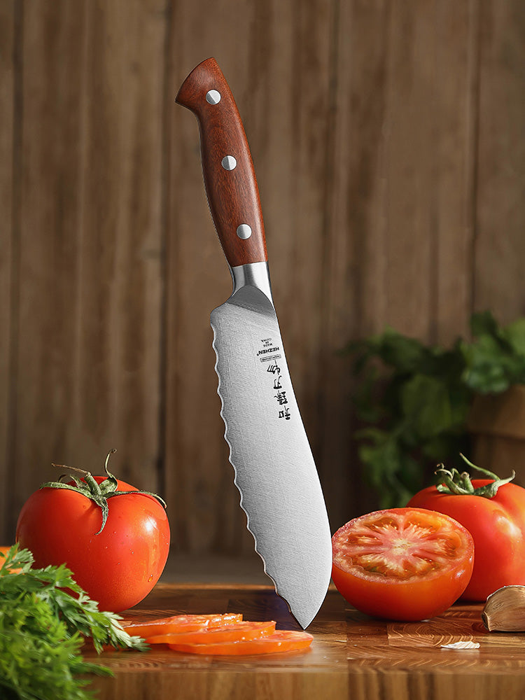 HEZHEN 6 Inches Tomato Knife, German Steel, Red Wood Handle-Supreme Stainless Series