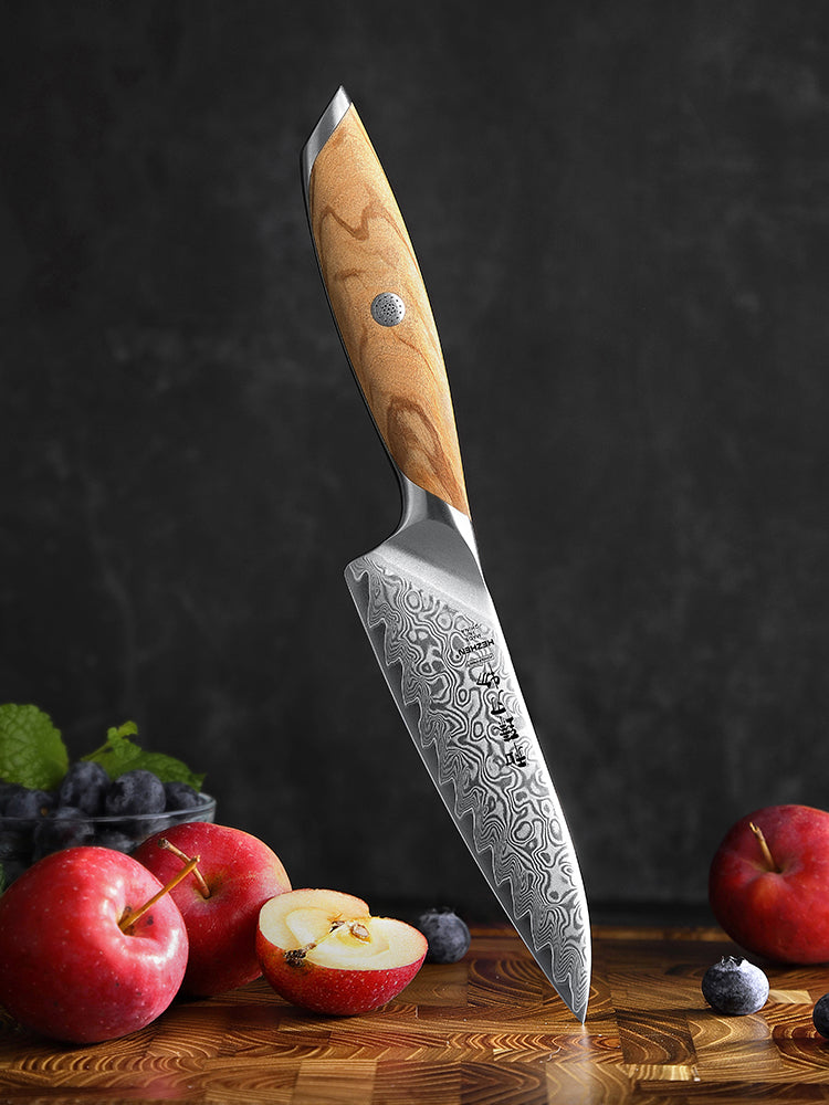 HEZHEN 5 Inches Kitchen Utility Knife, 73 Layers Damascus Powder Steel, Olive Wood Handle, Gift Ready-Flagship Series