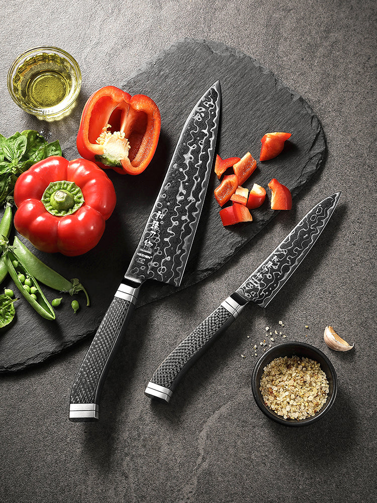 HEZHEN ZhiZhen Series Damascus Steel 2PCS Kitchen Knife Set,Chef Knife+Utility Knife,Multi-purpose Knife Set