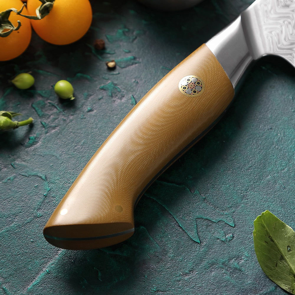 HEZHEN 7.4 Inches Santoku Knife, 67 Layers Damascus Steel with Linen Micarta Handle, Gift Box Package- B38L Series