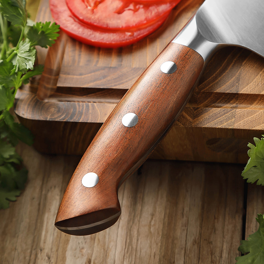 HEZHEN 7 Inches Bone Cleaver Knife, Chinese Chopping Knife, Heavy-Duty, Red Wood Handle-Supreme Stainless Series