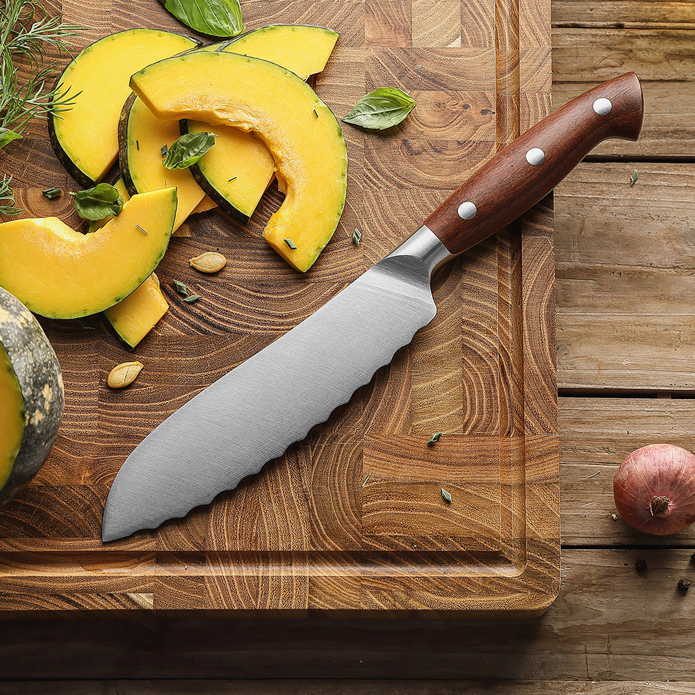 HEZHEN 6 Inches Tomato Knife, German Steel, Red Wood Handle-Supreme Stainless Series
