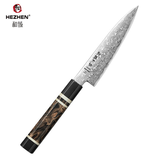 HEZHEN 5.6 Inches Kitchen Utility Knife, 49 Layers Damascus Steel with Japanese ZDP-189 Steel, 65-67 HRC, Japanese Octagonal Handle