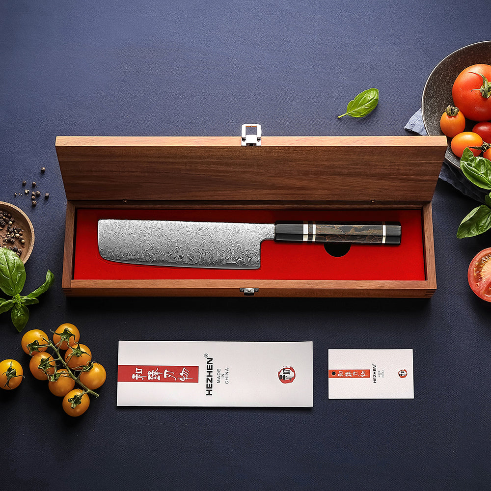 HEZHEN 7 Inches Nakiri Knife,49 Layers Damascus Steel with Japanese ZDP-189 Steel, 65-67HRC,Japanese Octagonal Handle