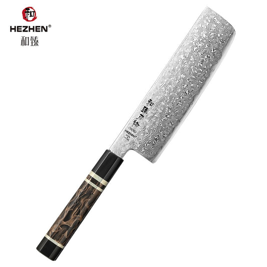 HEZHEN 7 Inches Nakiri Knife,49 Layers Damascus Steel with Japanese ZDP-189 Steel, 65-67HRC,Japanese Octagonal Handle
