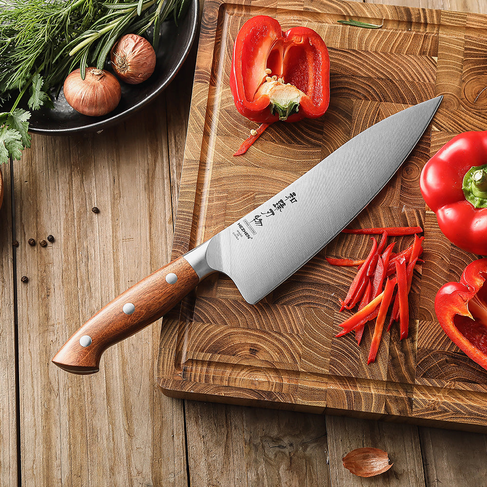 HEZHEN 8.3 Inches Chef Knife, German Steel Kitchen Knife,Red Wood Handle-Supreme Stainless Series