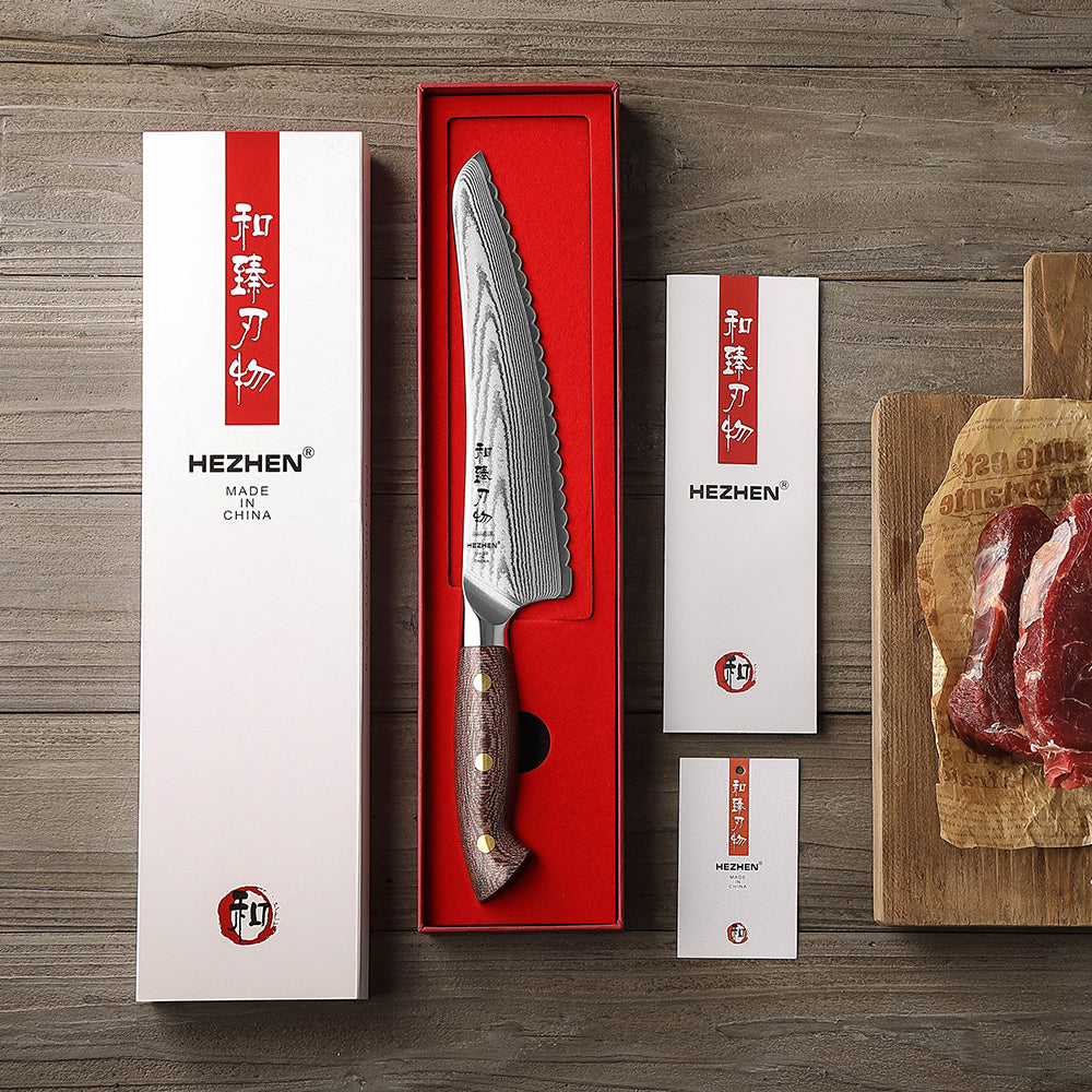 HEZHEN 8 Inches Damascus Frozen Meat Knife, Professional Frozen Meat Cleaver,Micarta Handle