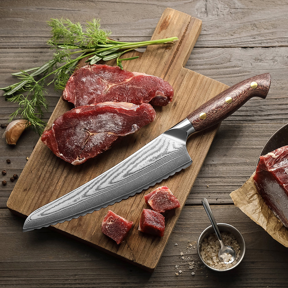 HEZHEN 8 Inches Damascus Frozen Meat Knife, Professional Frozen Meat Cleaver,Micarta Handle