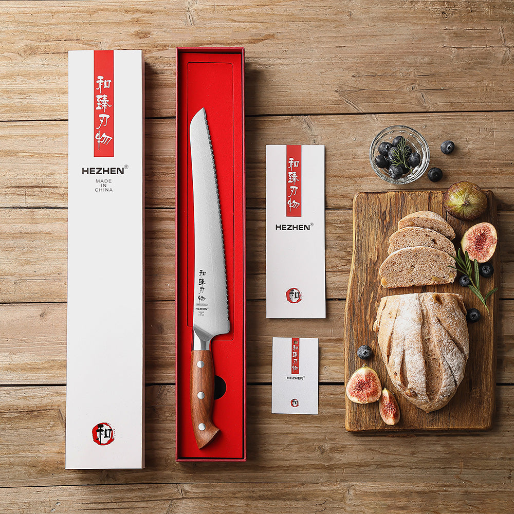HEZHEN 10.6 Inches German Stainless Steel Bread Knife Ergonomic & Rust Resistant for Home Kitchen