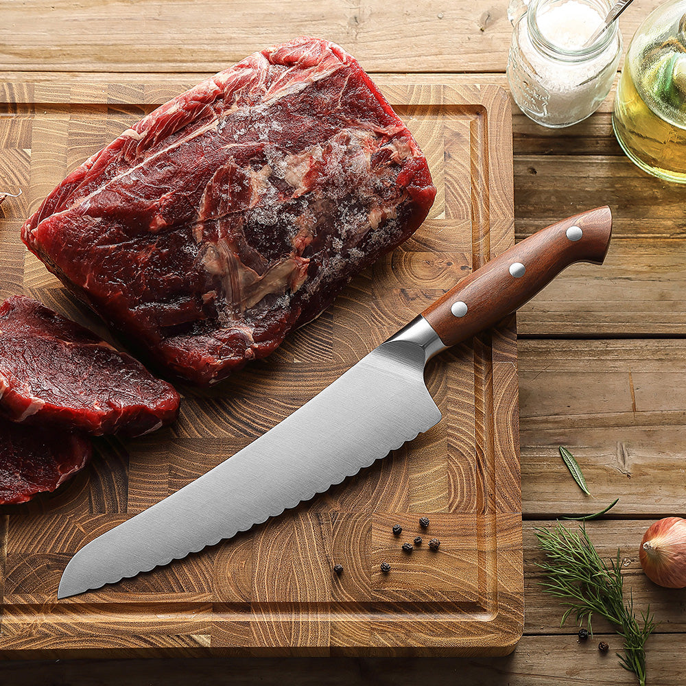 HEZHEN 8 Inches Frozen Food Knife,German Steel, Red Wood Handle-Supreme Stainless Series