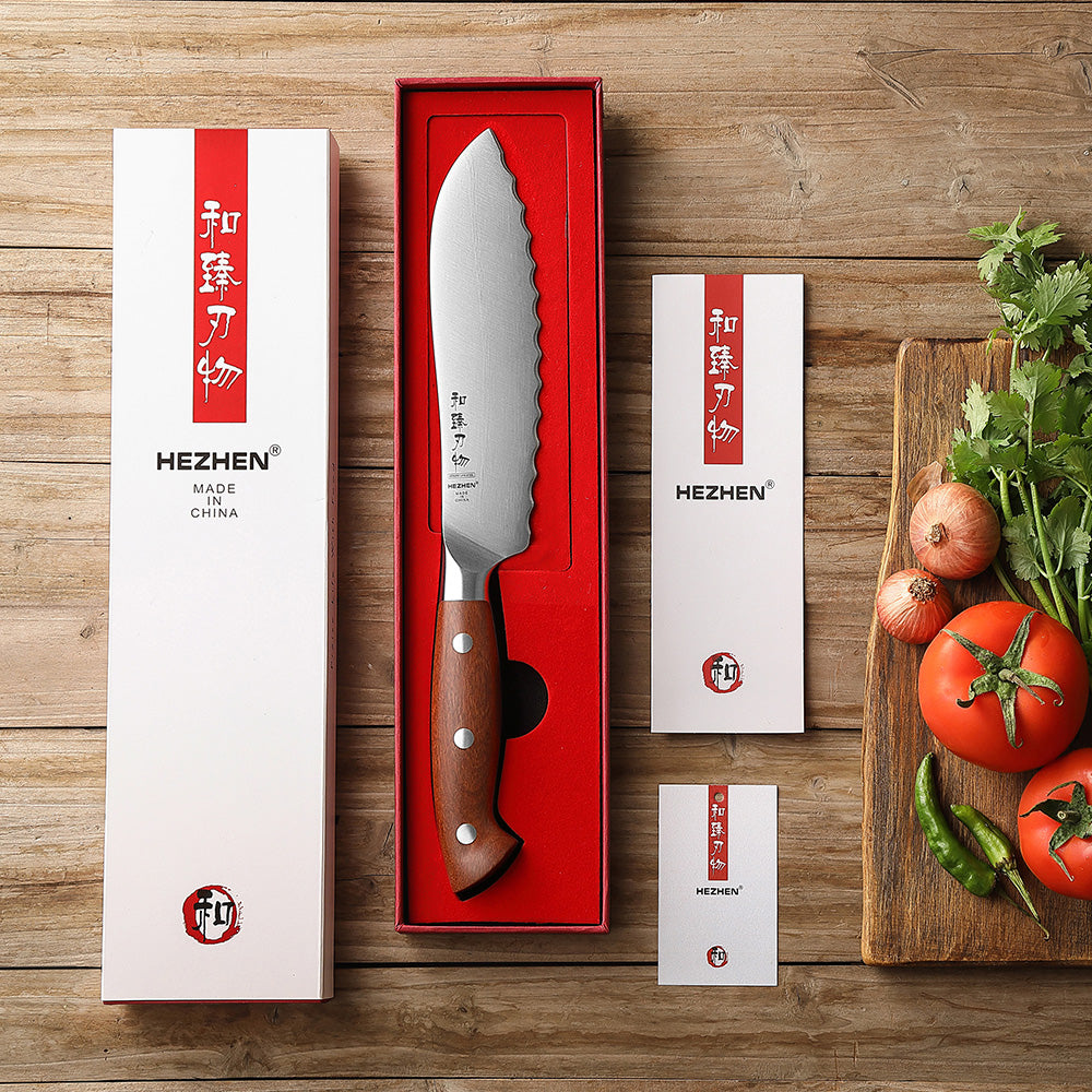 HEZHEN 6 Inches Tomato Knife, German Steel, Red Wood Handle-Supreme Stainless Series