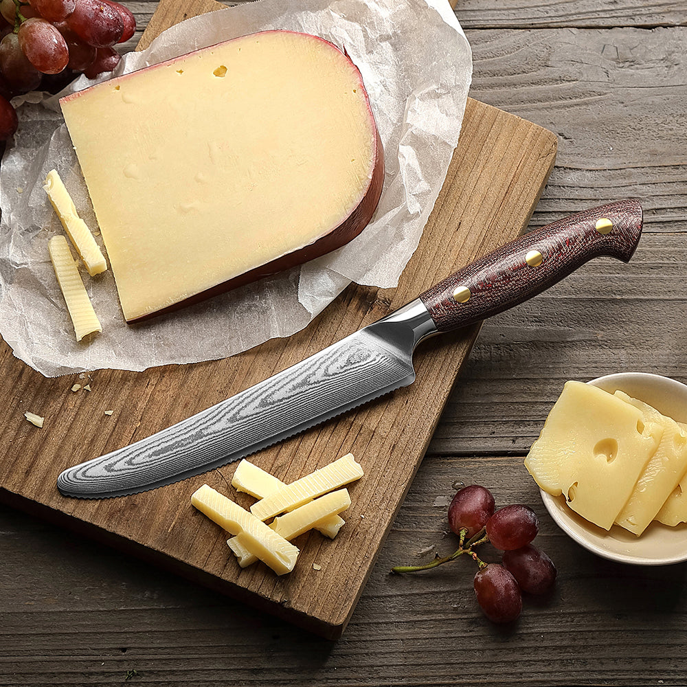 HEZHEN 5.9-Inch High Quality Cheese Knife – 67-Layer Damascus Steel, Perfect for Hard Cheeses, Soft Cheeses, Fruits & Small Vegetables