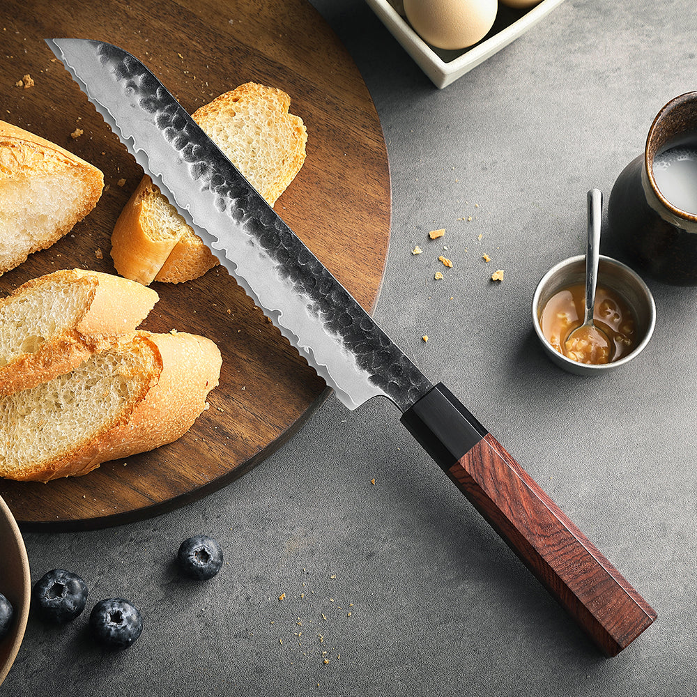 HEZHEN 8.5 Inches Bread Knife Stainless Steel Kitchen Cooking Knives Rosewood Handle With Gift Box Three-layer Composite Steel