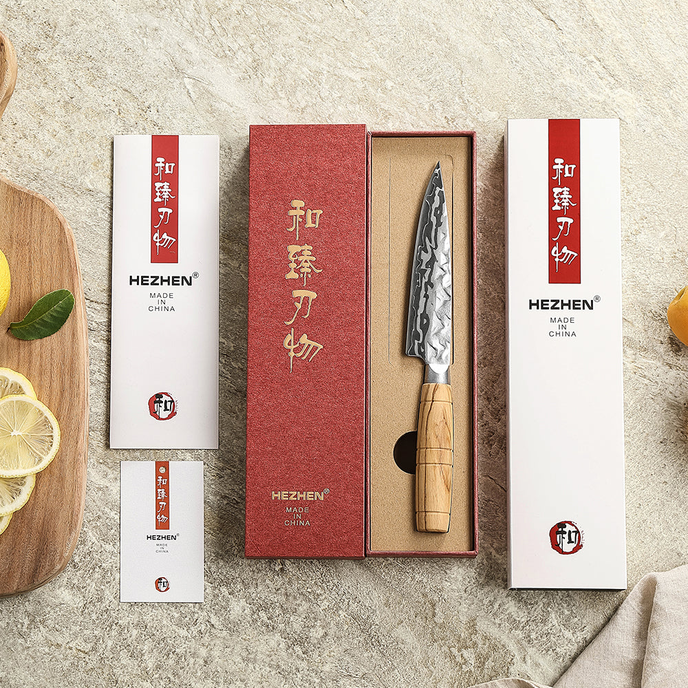 HEZHEN Multi‑Purpose 5.1 Inches Utility Knife 9‑Layer Damascus – Compact & Sharp, Gifts & Personal Use