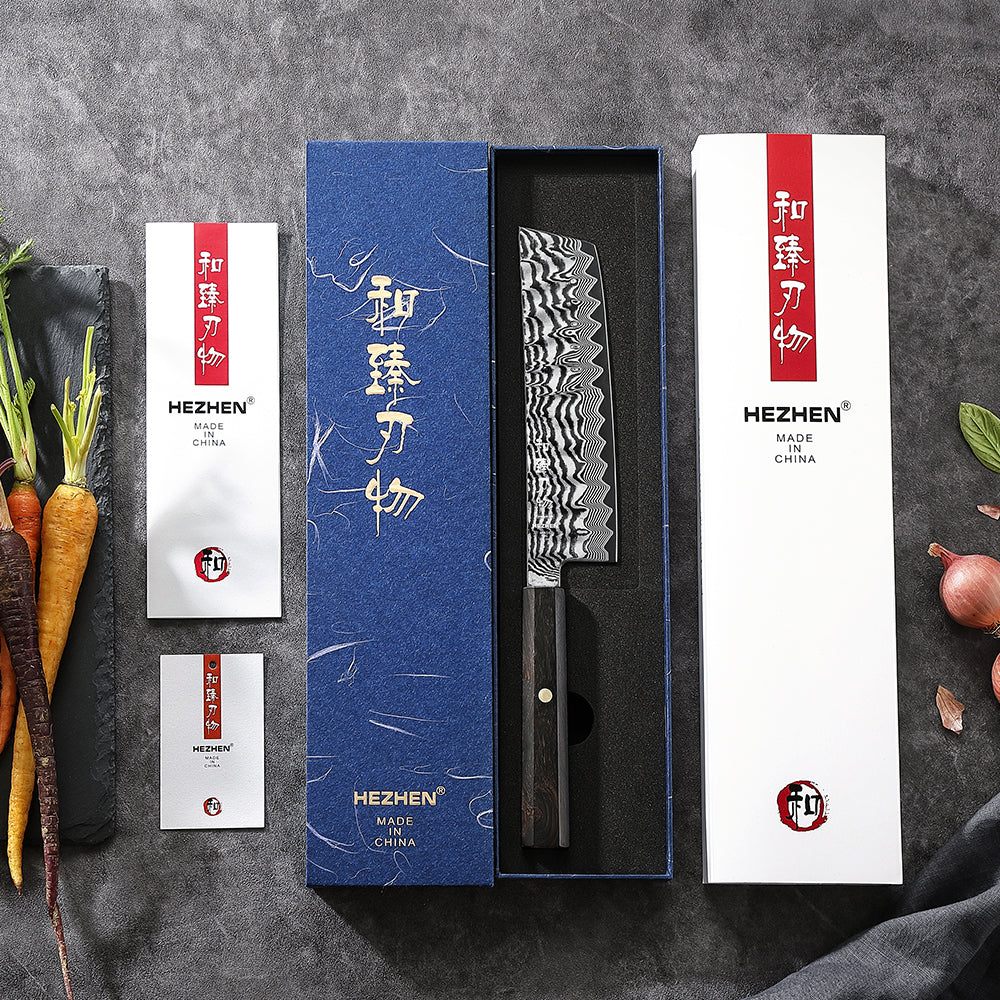 HEZHEN 7.1" Nakiri Knife – 67-Layer Damascus Steel with 10Cr15CoMoV Steel Core, Daily Cooking Prep & Premium Gift