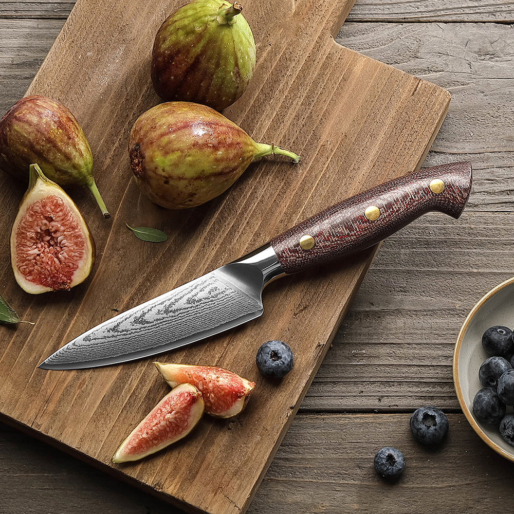 HEZHEN 4.3 Inches Damascus Paring Knife, Multifunctional Petty Knife, , Micarta Handle