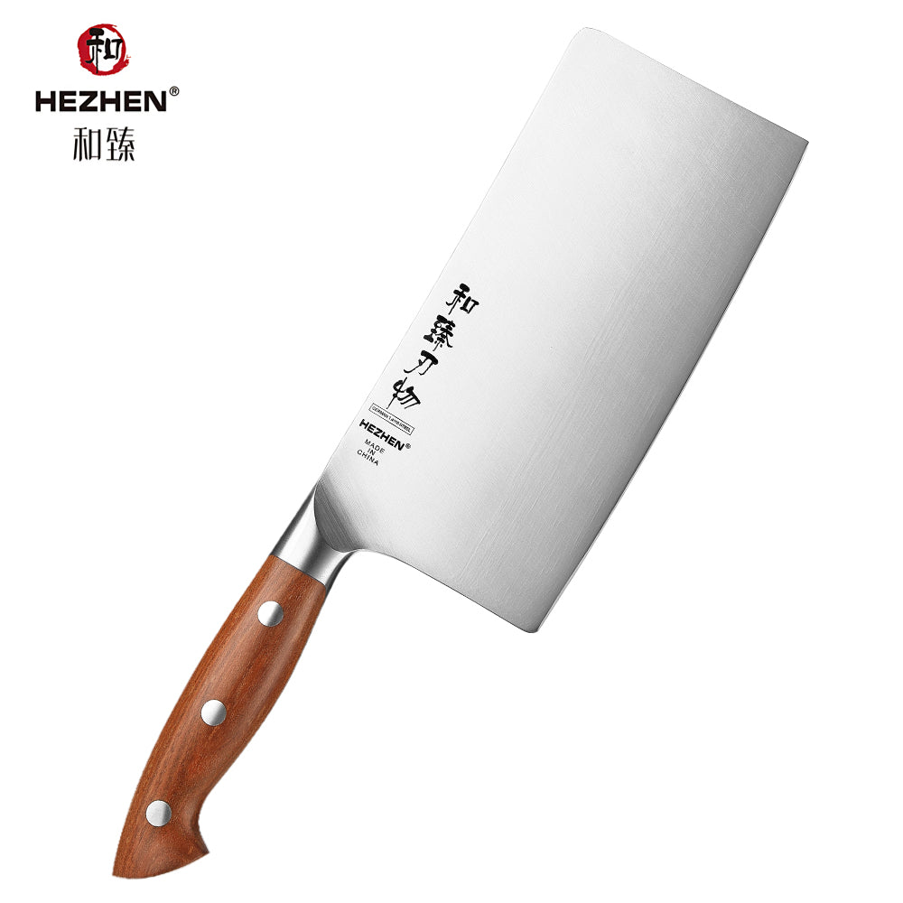 HEZHEN 7 Inches Meat Cleaver Knife, Chinese Chef Knife, German Steel, Red Wood Handle-Supreme Stainless Series