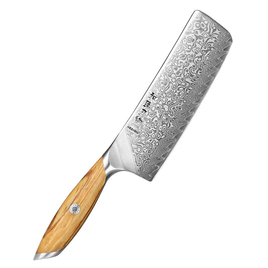 HEZHEN 7 Inches Nakiri Knife, 73 Layers Damascus Powder Steel, Olive Wood Handle, Gift Ready-Flagship Series