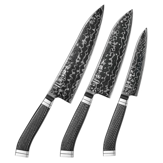 HEZHEN ZhiZhen Series 145 Layers Damascus Steel 3PCS Kitchen Knife Set,Chef+Utility+Santoku Knife