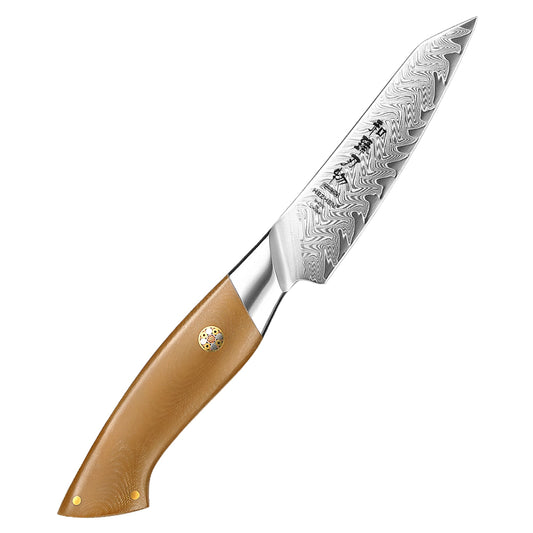 HEZHEN 4.3 Inches Paring Knife, 67 Layers Damascus Steel with Linen Micarta Handle, Gift Box Package- B38L Series