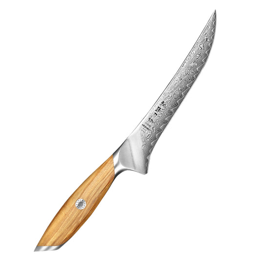 HEZHEN 7 Inches Fillet Knife, 73 Layers Damascus Powder Steel, Olive Wood Handle, Gift Ready-Flagship Series