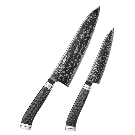 HEZHEN ZhiZhen Series Damascus Steel 2PCS Kitchen Knife Set,Chef Knife+Utility Knife,Multi-purpose Knife Set