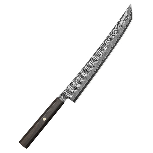 HEZHEN 10 Inch Japanese Sakimaru Knife, 67-layers Damascus Steel, Ergonomic Ebony Wood Handle, Smooth Precision Slicing Kitchen Knife
