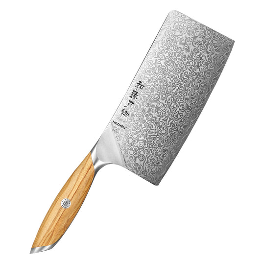 HEZHEN 7 Inches Meat Cleaver Knife, 73 Layers Damascus Powder Steel, Olive Wood Handle, Gift Ready-Flagship Series