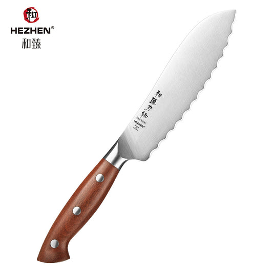 HEZHEN 6 Inches Tomato Knife, German Steel, Red Wood Handle-Supreme Stainless Series