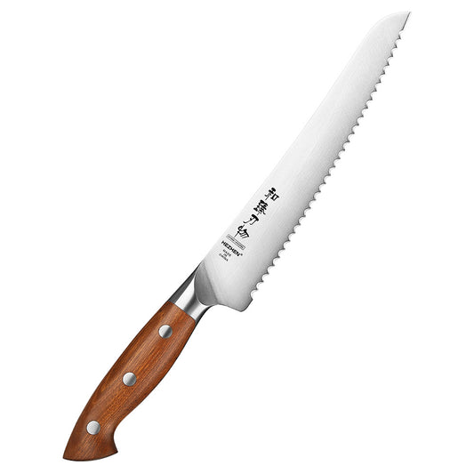 HEZHEN 8.5 Inches Bread Knife, German Steel, Red Wood Handle-Supreme Stainless Series