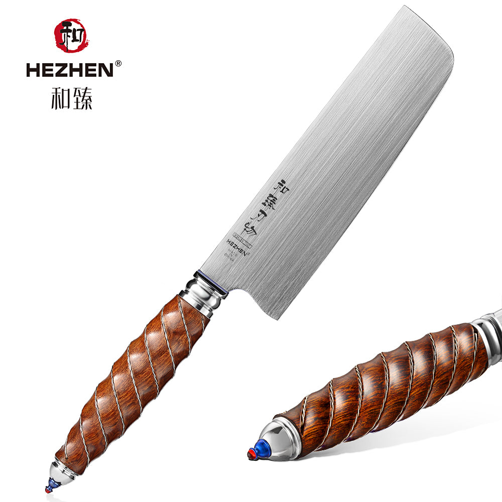 HEZHEN 7 Inches Nakiri Knife BÖHLER M390 Powder Steel North America Desert Ironwood Handle Kitchen Slice Cleaver knives