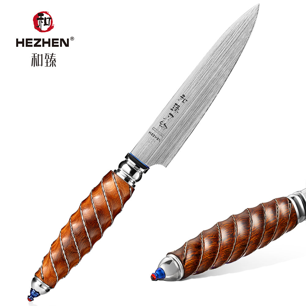 HEZHEN 5 Inches Utility Knife BÖHLER M390 Powder Steel Peeling Knife North America Desert Ironwood Handle Kitchen Knives