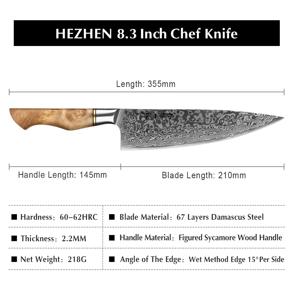 HEZHEN 8.3 Professional Chef Knife 67 Layers Damascus Steel Super Cook Knife Razor Sharp Japanese Core Blade Kitchen Knife
