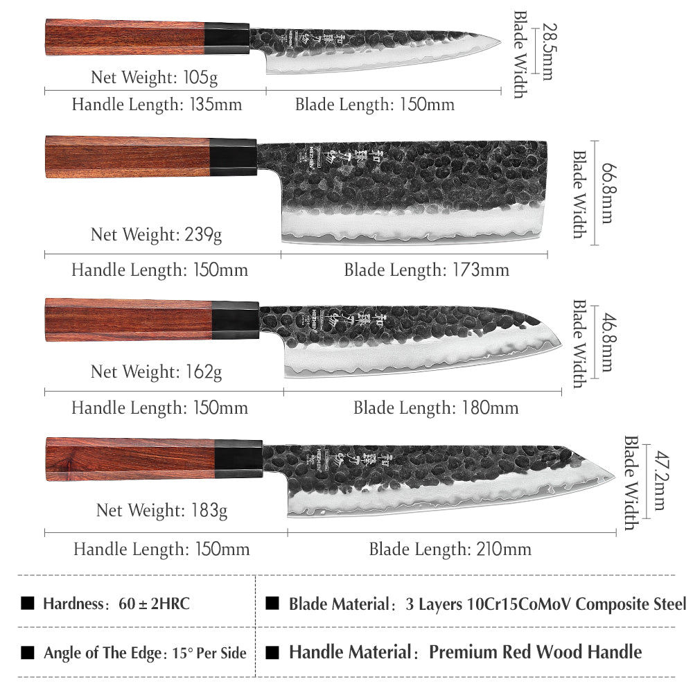 HEZHEN 4PC Kitchen Knife Set Slicing Stainless Steel Composite Steel Chef Santoku Nakiri Utility Rosewood Handle Gift Box