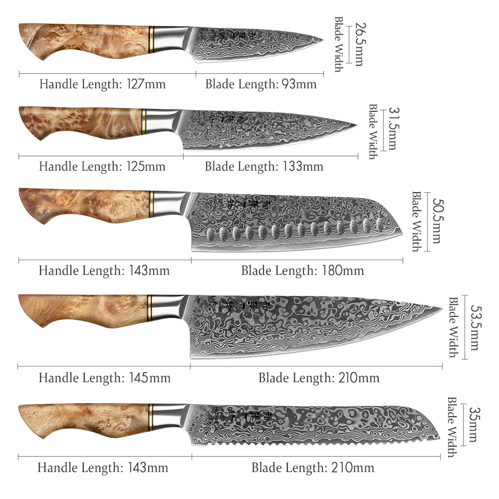 HEZHEN 7PCS Knife Set Damascus Steel Chef Bread Utility Santoku Paring Cake Cook Knife For Meat Professional Kitchen Knife Set