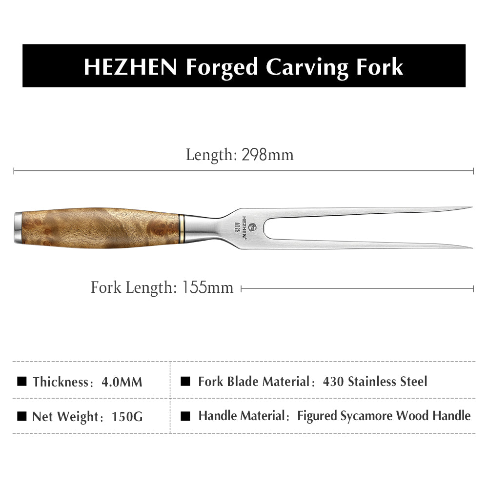 HEZHEN Master Forge Carving Fork Meat Fork 430 Stainless Steel Outdoor Barbecue Utensils Kitchen Tools Beautiful Gift Box