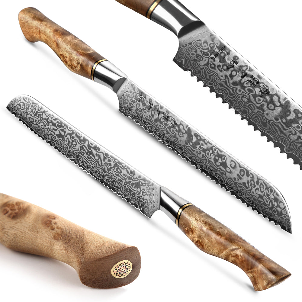 HEZHEN 8 inch Bread Knife Real 67 Layer Damascus Super Steel Super Cook Knife Cut Cake Service watermelon Sharp Kitchen Knife