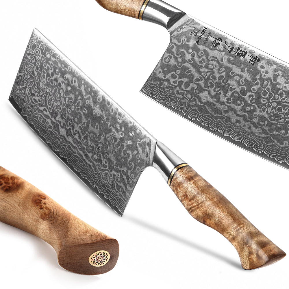 HEZHEN 6.8 inch Cleaver Knife Real Layer Damascus Super Steel For Meat Fish Cook Knife Sharp Blade Beautiful gift Kitchen Knife