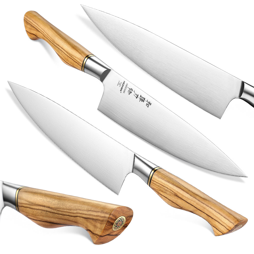 HEZHEN 8.3 Inches Chef Knife Sandvik Stainless Steel Olive Wood Handle Kitchen Knife Cooking Tools Gift Box