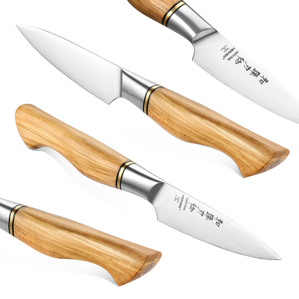 HEZHEN 3.5 Inches Paring Knife Sandvik Stainless Steel Olive Wood Handle Kitchen Knife Peeling Fruit Cooking Tools Gift Box