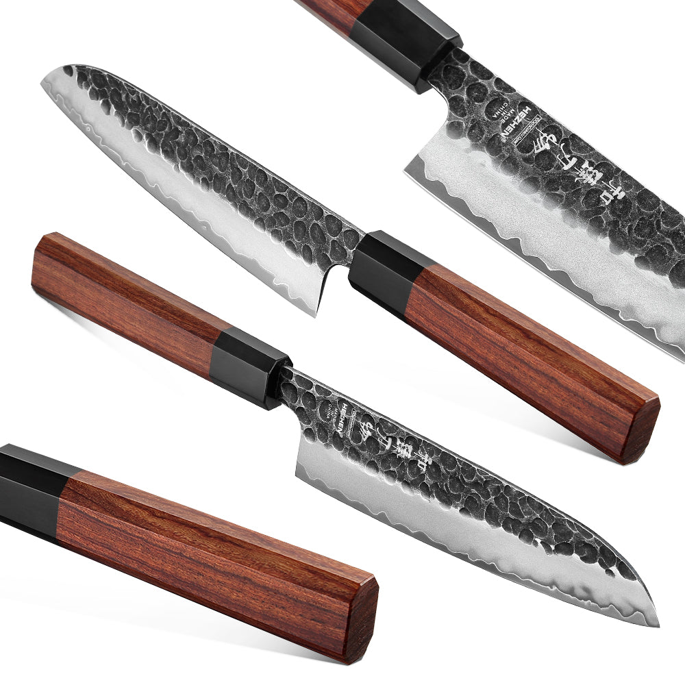 HEZHEN 7 Inches Santoku Knife Three-layer Composite Steel Stainless Steel Kitchen Cooking Knives Rosewood Handle With Gift Box