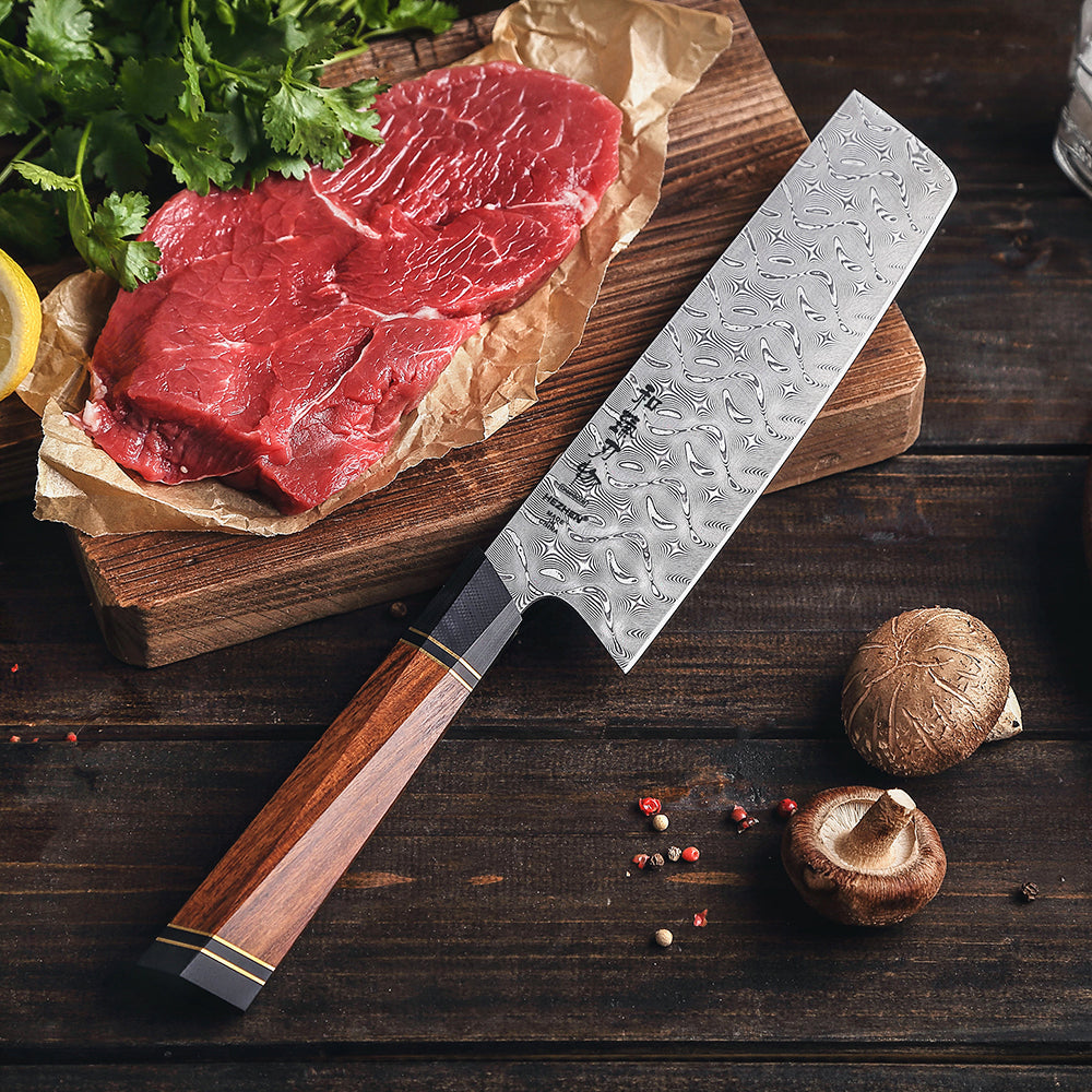 HEZHEN 7Inches Nakiri Knife Professional 110 Layers Damascus Steel North America Iornwood Handle Kitchen Cooking Knives