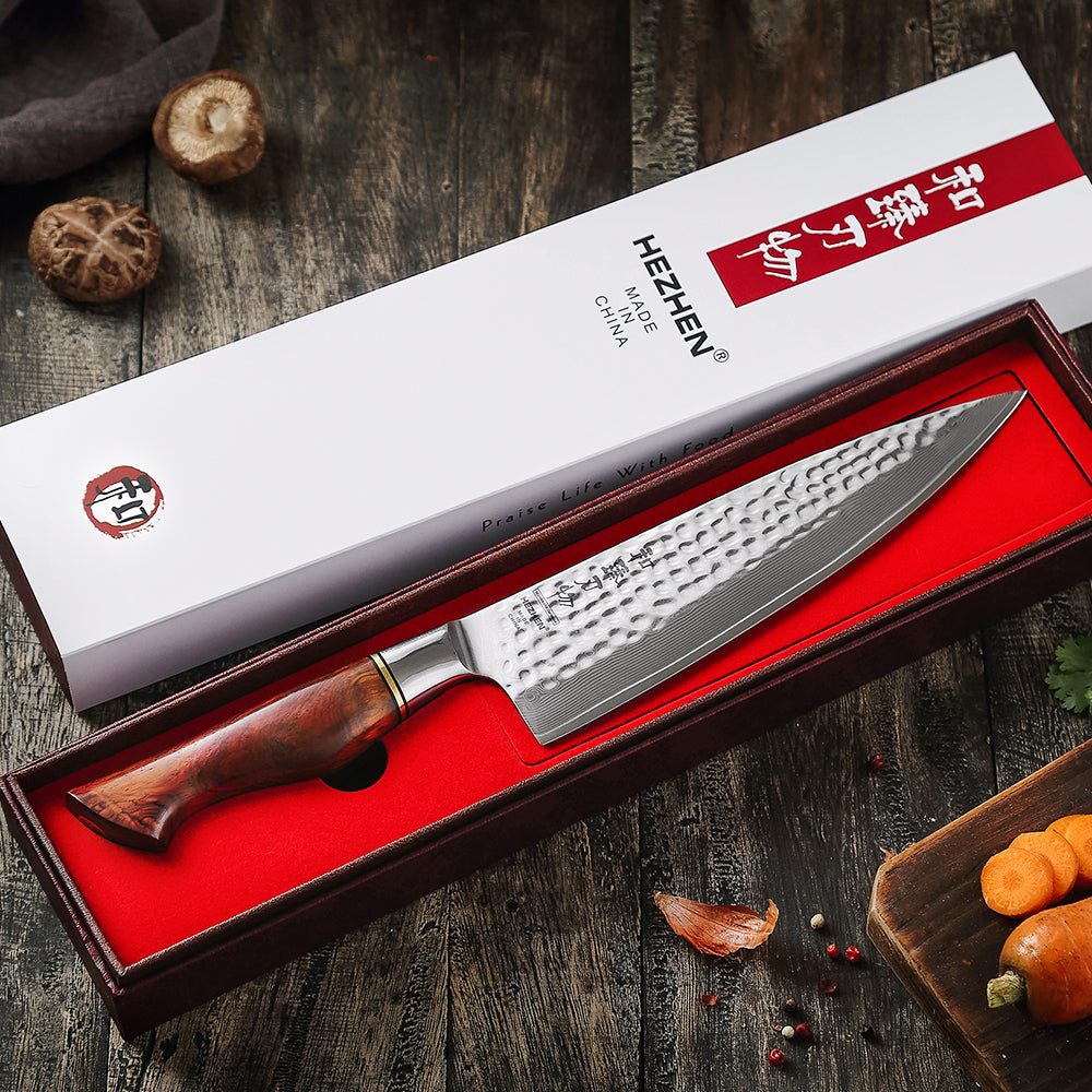 HEZHEN 8.5 Inch Chef Knife 73 Layers Powder Steel Damascus Steel Natural Rosewood Handle Kitchen Cook Knife Tools Accessories