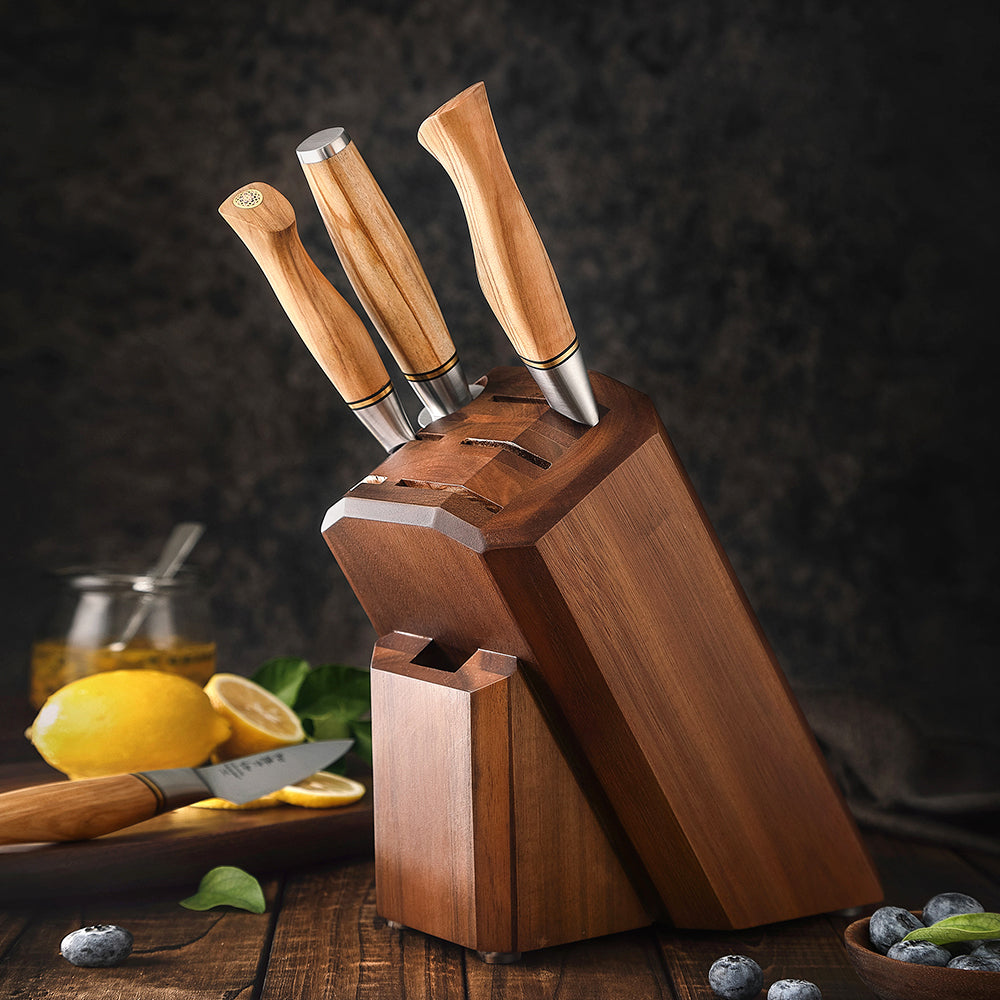 HEZHEN 8PC Kitchen Knife Set Walnut Shears Knife Holder Block Sandvik Steel Chef Bread Cook Knives