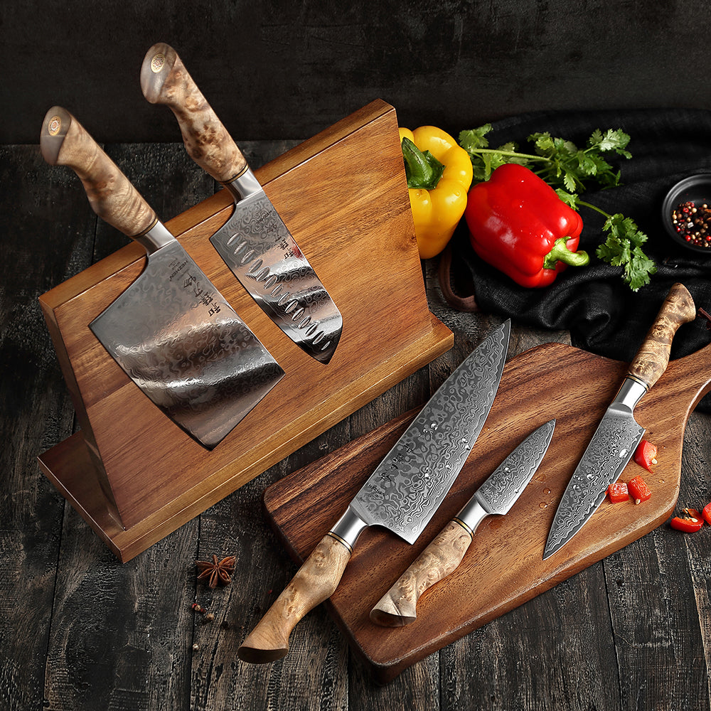 HEZHEN 6PC Kitchen Knife Set Professional Damascus Super Steel Chef Paring Santoku Sharp Cook Kitchen With Magnetic Holder