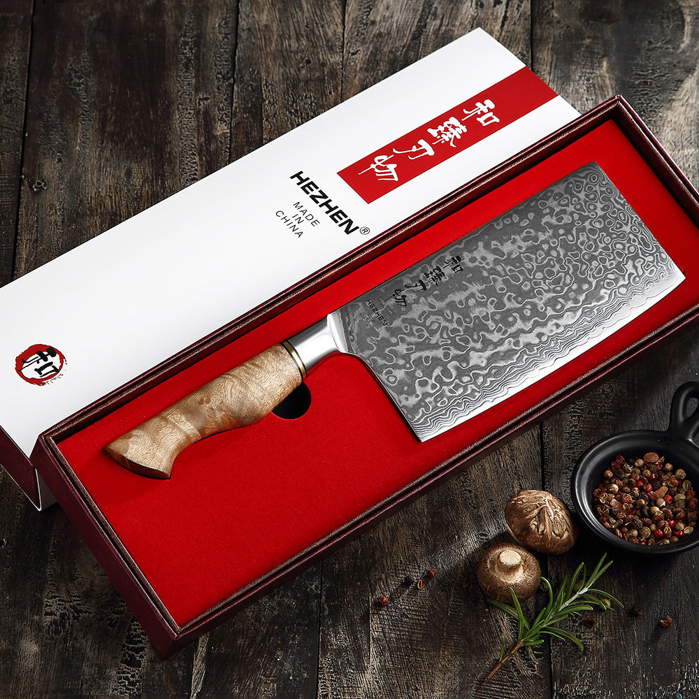HEZHEN 6.8 inch Cleaver Knife Real Layer Damascus Super Steel For Meat Fish Cook Knife Sharp Blade Beautiful gift Kitchen Knife