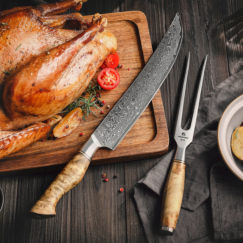 HEZHEN 10 inch Carving Knife Real 67 Layer Damascus Super Cook Tools Super Sharp High Quality Kitchen Ham Slicing Knife Cleaver
