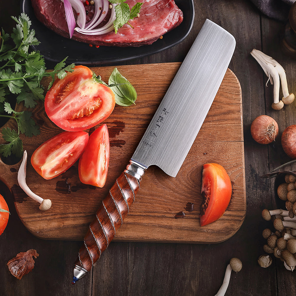 HEZHEN 7 Inches Nakiri Knife BÖHLER M390 Powder Steel North America Desert Ironwood Handle Kitchen Slice Cleaver knives